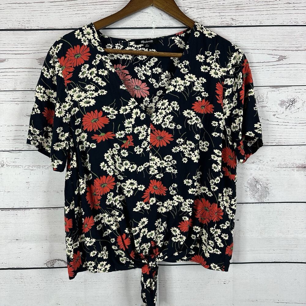 Madewell Top Womens Medium Blue Floral‎ Flowy Peasant Boho Preppy Popover Novel
